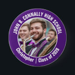 Bóton Redondo 7.62cm Espírito do Segundo grau de Fotografias com Banda<br><div class="desc">Esta legal fotografia de banda personalizada de marchagem de segundo grau apresenta uma tipografia branca do seu grupo e o nome do jogador num botão roxo. Personalize com a fotografia do seu aluno e o ano de aula como um pai orgulhoso. Uma mãe e um pai podem vestir estes botões...</div>