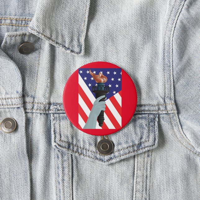 Bóton Redondo 7.62cm Estátua da Tocha da Liberdade com Bandeira America (Criador carregado)