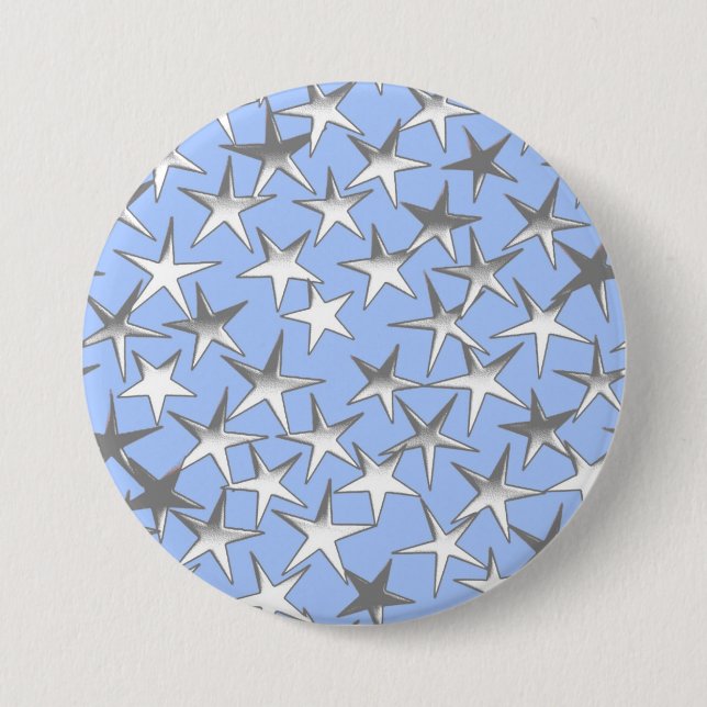 Bóton Redondo 7.62cm Estrelas prateadas, em azul pálido (Frente)