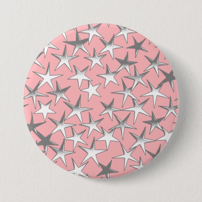 Bóton Redondo 7.62cm Estrelas prateadas, em rosa-casca (Frente)
