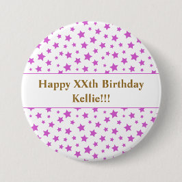 Bóton Redondo 7.62cm Estrelas Rosa Personalizadas com Aniversário de Me