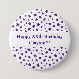 Bóton Redondo 7.62cm Estrelas Roxas Personalizadas com Botão de Anivers