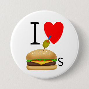 Bóton Redondo 7.62cm Eu amo Gormet Burgers (cheeseburgers)