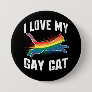 Bóton Redondo 7.62cm Eu Amo Meu Gato Gay Piada Arco-Íris Orgulho Lgbt