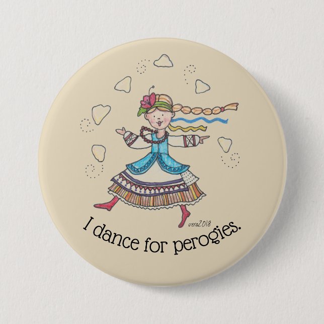 Bóton Redondo 7.62cm Eu danço para Perogies, Pierogies, ucraniano (Frente)