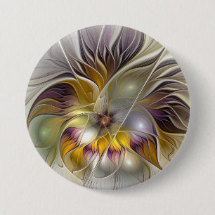 Bóton Redondo 7.62cm Fantasia Floral Colorida Abstrata Moderna Fractal