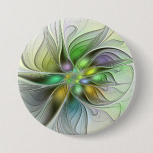 Bóton Redondo 7.62cm Fantasia Floral Colorida Moderno Abstrato Fractal