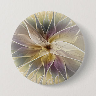 Bóton Redondo 7.62cm Fantasia Floral Ouro Berinjela Arte Fractal Abstra