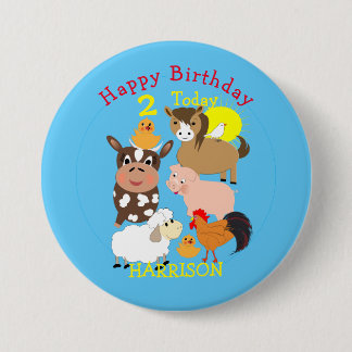 Bóton Redondo 7.62cm Farm Animal Themed Kids Birthday Party