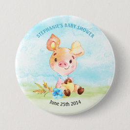 Bóton Redondo 7.62cm Fazenda Chá de fraldas de Porquinho de Aquarela
