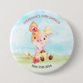 Bóton Redondo 7.62cm Fazenda de Chá de fraldas da Watercolor Girl