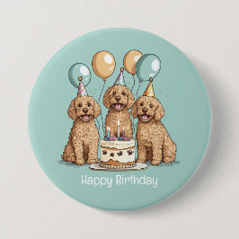 Bóton Redondo 7.62cm Feliz Aniversário Cachorros de Goldendoodle