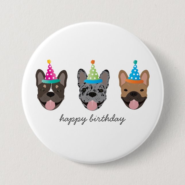 Bóton Redondo 7.62cm Feliz Aniversário do Festa do Buldogue Francês (Frente)