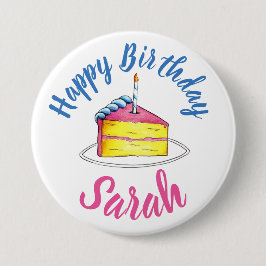 Bóton Redondo 7.62cm Feliz Aniversário do Partido da Vela do Bolo Rosa