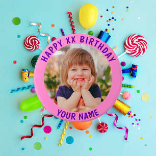 Bóton Redondo 7.62cm Feliz Aniversário Personalizado Nome e Idade da Fo