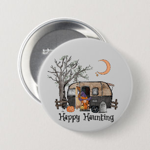 Bóton Redondo 7.62cm Feliz assombro   Halloween Camper   Bruxa Spooky