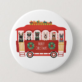 Bóton Redondo 7.62cm Feliz Natal Francês Bulldog Foliday Trolly