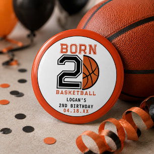Bóton Redondo 7.62cm Festa de Aniversário de 2 anos Born 2 Ball Basquet