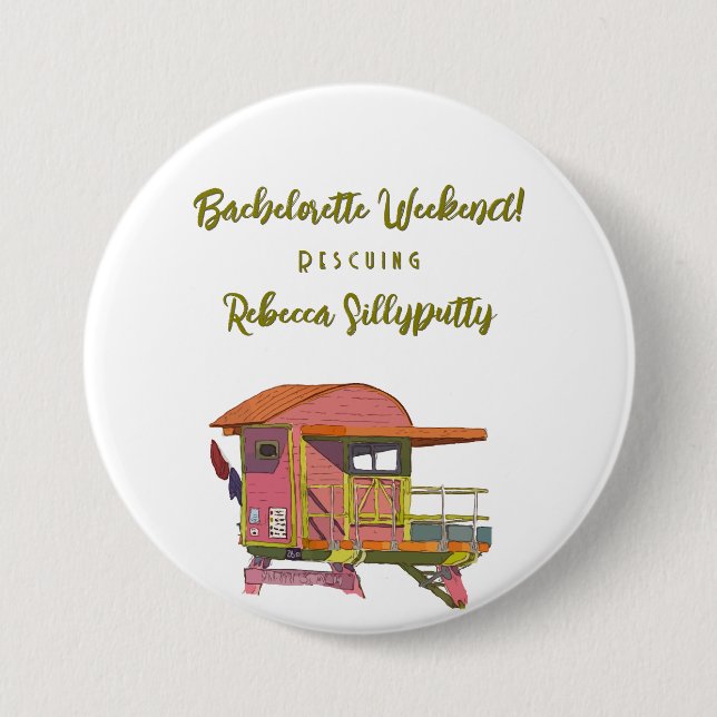 Bóton Redondo 7.62cm Fim de Semana do Salvamento de Vida Rosa Vibes (Frente)