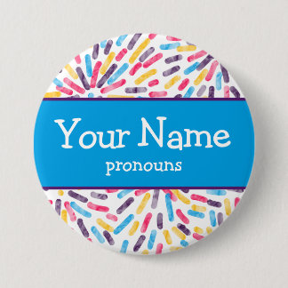 Bóton Redondo 7.62cm Fireworks Polyamory Pride Flag Pronounes Nametag