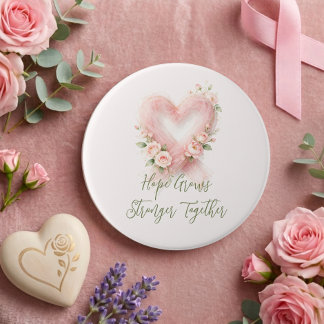 Bóton Redondo 7.62cm Fita de Conscientização Rosa Delicada Coração Flor