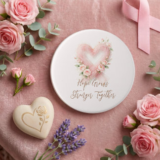 Bóton Redondo 7.62cm Fita Rosa Consciente Coração Florais MH26