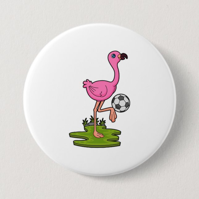 Bóton Redondo 7.62cm Flamingo como jogador de futebol com futebol (Frente)