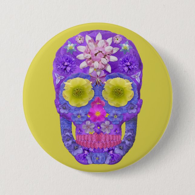 Bóton Redondo 7.62cm Flor - Caveira 5 (Frente)