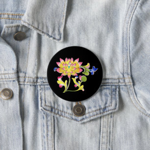 Bóton Redondo 7.62cm Flores de Lotus e Vinha