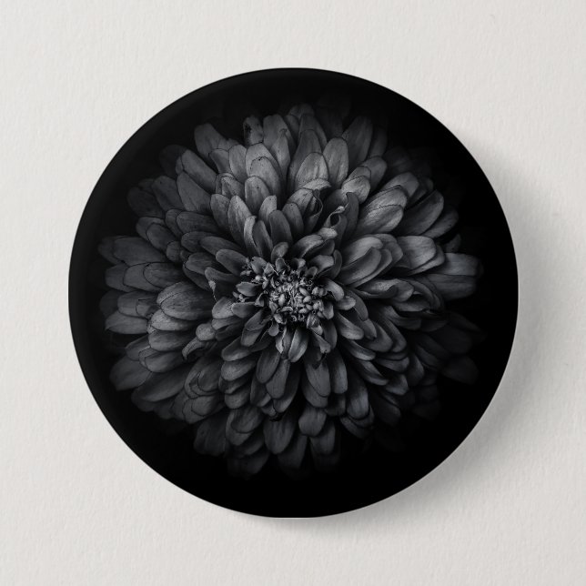 Bóton Redondo 7.62cm Flores De Quintal A Preto E Branco No 68 (Frente)