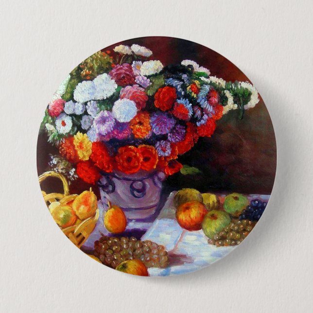 Bóton Redondo 7.62cm Flores Monet e Frutas (Frente)