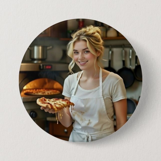 Bóton Redondo 7.62cm Foto de Comer Pizza Personalizar (Frente)