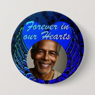 Bóton Redondo 7.62cm Foto Memorial Heart Angel Wings Button