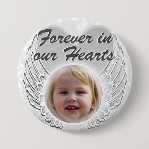 Bóton Redondo 7.62cm Foto Memorial Heart Angel Wings Button