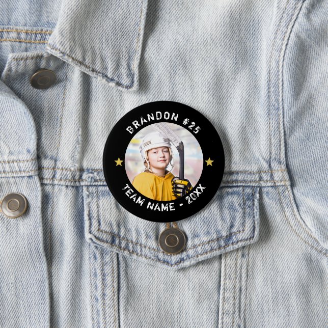 Bóton Redondo 7.62cm Foto Personalizada da Equipe do Jogador de Hóquei (In Situ)