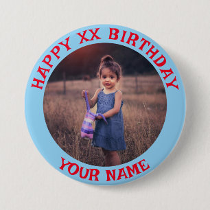 Bóton Redondo 7.62cm Foto Personalizada de Feliz Aniversário Nome e Ida