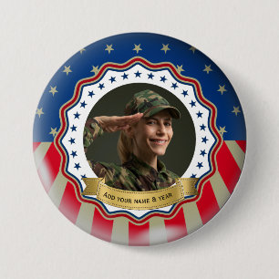 Bóton Redondo 7.62cm Foto Personalizada EUA Militar - Dia do Veterano e