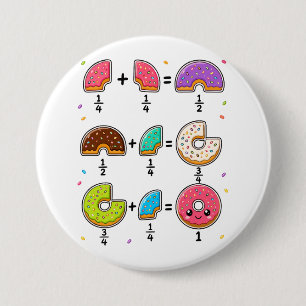 Bóton Redondo 7.62cm Frações de Donut Humor de Aprendizado de Matemátic