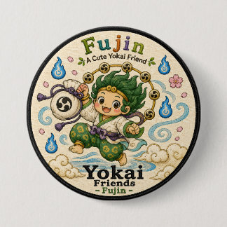 Bóton Redondo 7.62cm Fujin Japanese Wind God Yokai Pin Button