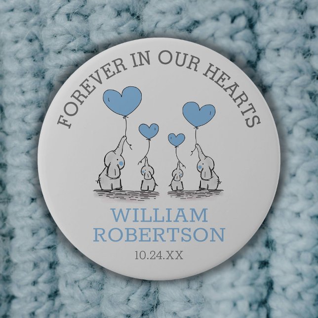 Bóton Redondo 7.62cm Funeral Na Memória Adorável | Elefantes Azuis (Criador carregado)