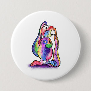 Bóton Redondo 7.62cm Funny Colorful Bunny Love Flower - Desenho de Cart