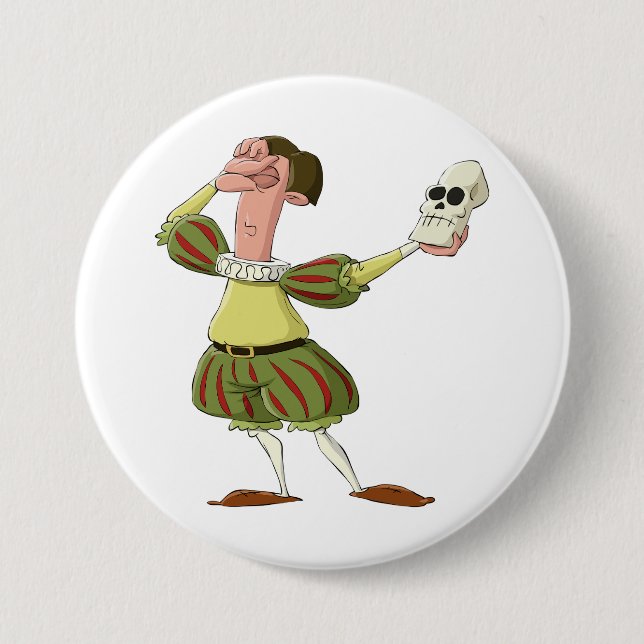 Bóton Redondo 7.62cm Funny Hamlet Shakespeare Actor Holding Skull (Frente)