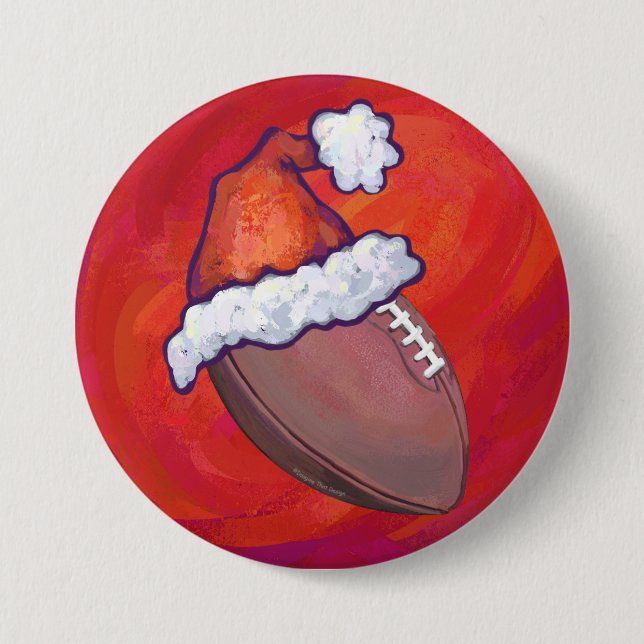 Bóton Redondo 7.62cm Futebol em Santa Hat em Vermelho (Frente)