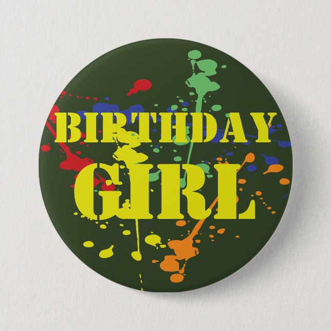 Bóton Redondo 7.62cm Garota de Aniversário do Partido Paintball Verde d (Frente)