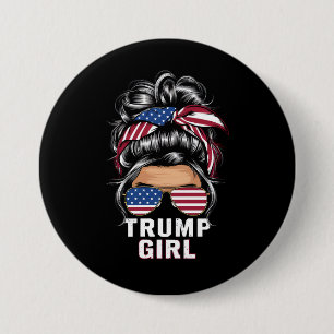 Bóton Redondo 7.62cm Garota Trump Coque Desarrumado Bandeira EUA Trump