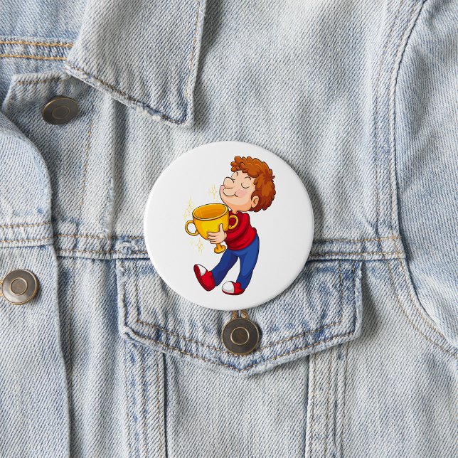 Bóton Redondo 7.62cm Garoto que segura Ouro Troféu Prêmio vencedor (Criador carregado)