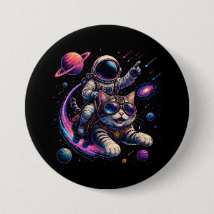 Bóton Redondo 7.62cm Gato astronauta viajando pelo espaço