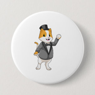 Bóton Redondo 7.62cm Gato como Noivo com Laço