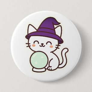 Bóton Redondo 7.62cm Gato de Halloween de Kawaii - Mágico e Adorável Sp