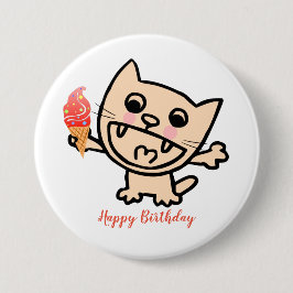 Bóton Redondo 7.62cm Gato Feliz com Sorvete